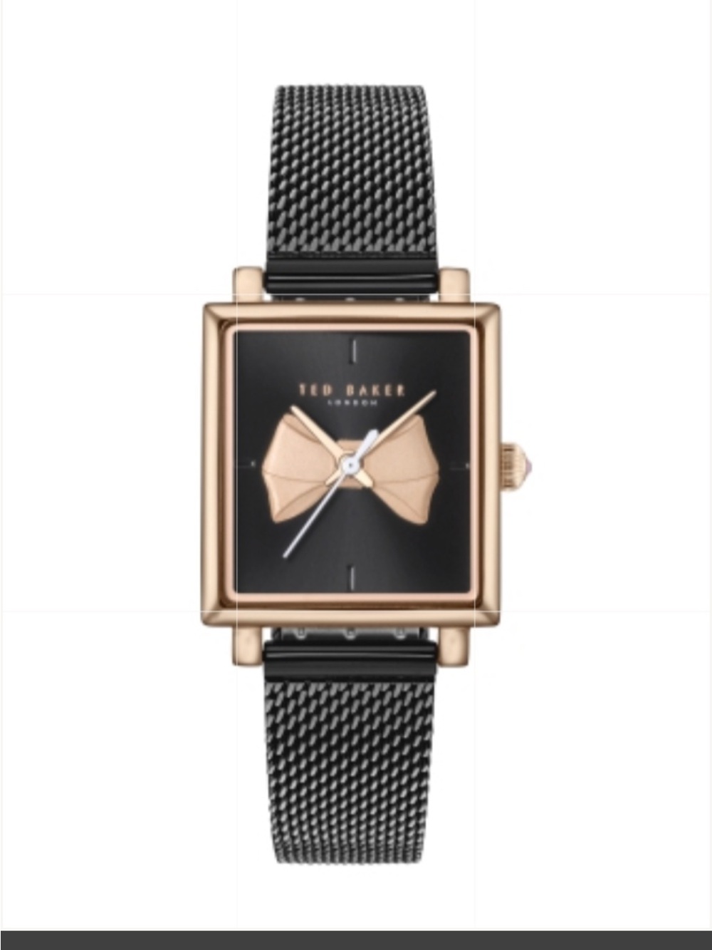 Ted Baker Rose Gold Square Case Watch with Black Dial and Mesh Strap